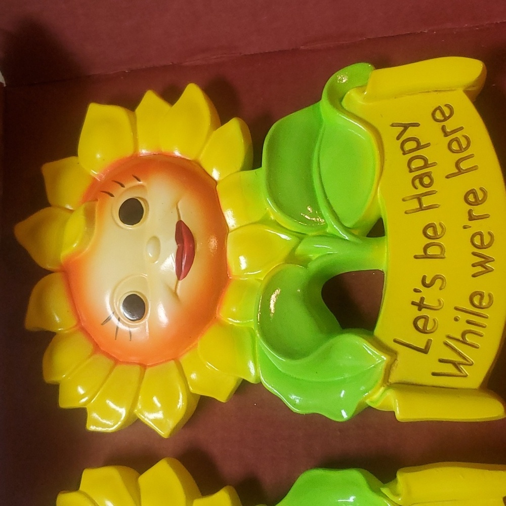 Vintage 1970s chalkware Sunflower pot holder hangers wall art - Picture 9 of 10